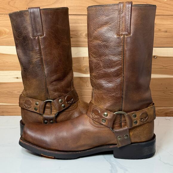 Harley-Davidson Leather Boots Rory 11-Inch Brown Skull D93146 Men's Size 10.5 - Picture 12 of 16